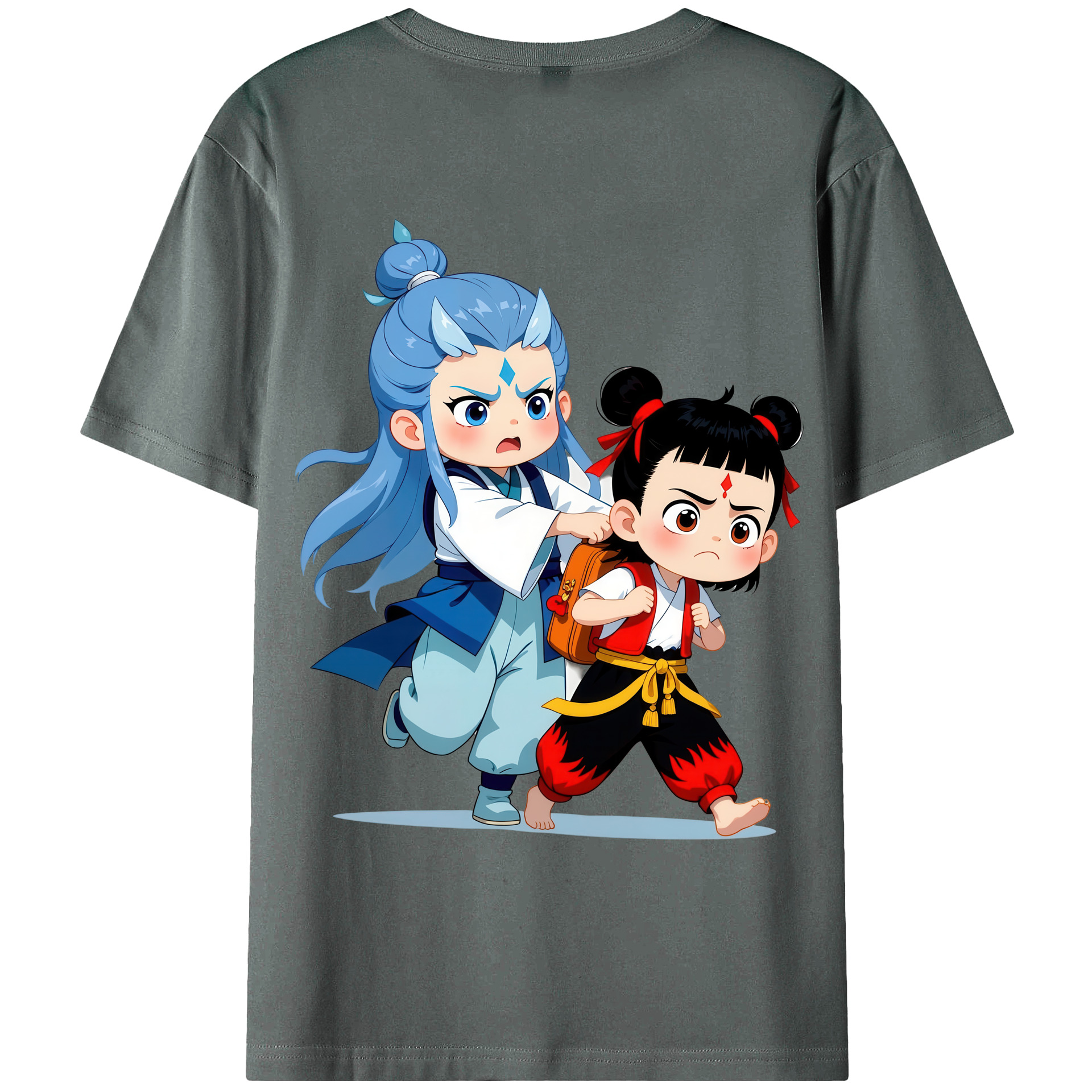 （画像用） Ne Zha 2 ナタ 魔童の大暴れ 綿100％ メンズ半袖Tシャツ（バックプリント） 通気性